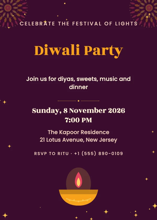 Glowing Diya Diwali Invitation