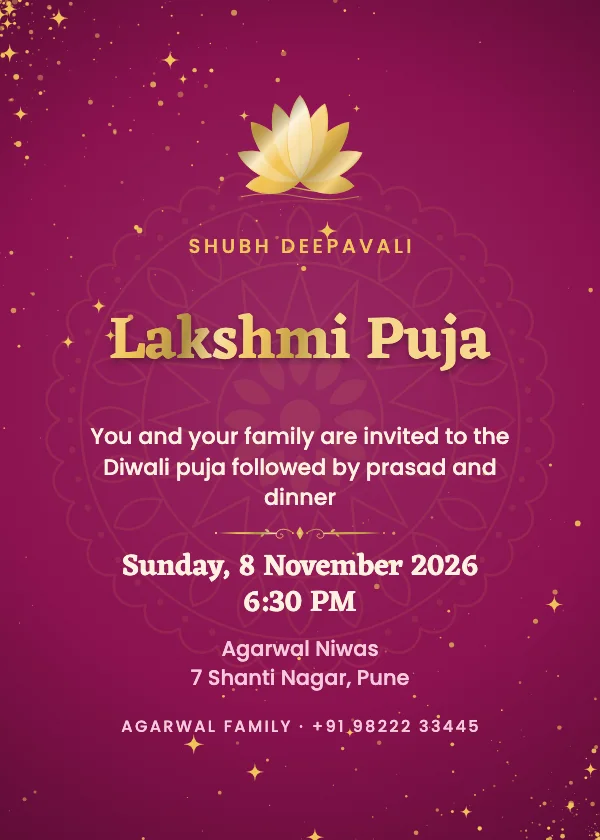 Golden Lotus Diwali Invitation