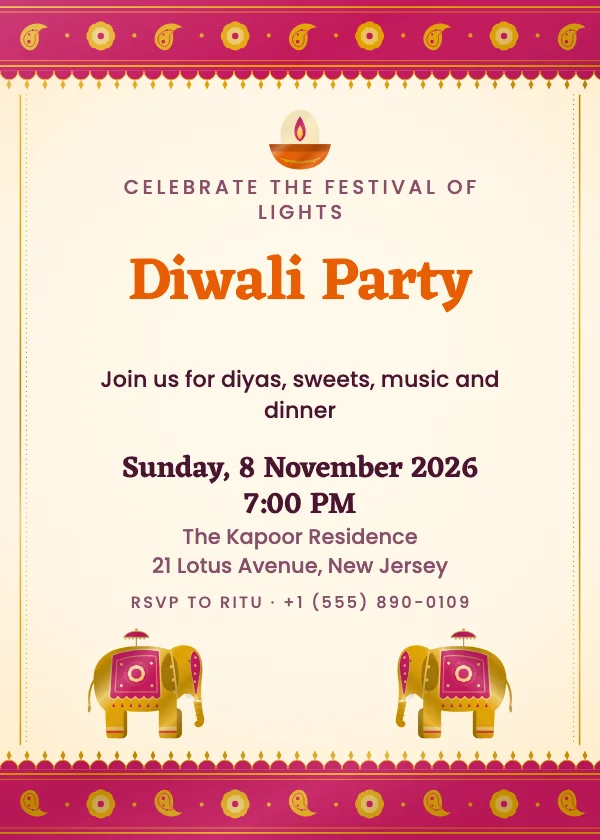 Royal Elephants Diwali Invitation