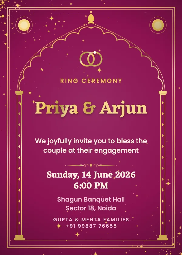 Rani Pink Jharokha Engagement Invitation