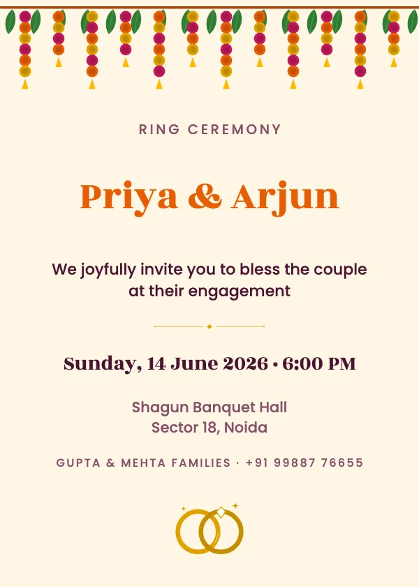 Ring Ceremony Marigold Engagement Invitation