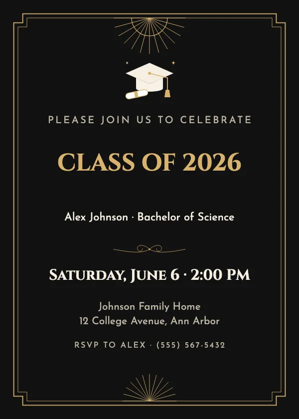 Black & Gold Graduation Invitation