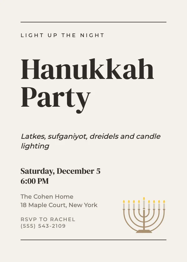 Editorial Hanukkah Party Invitation