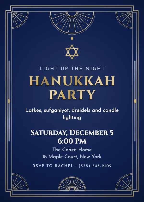 Grand Deco Hanukkah Party Invitation