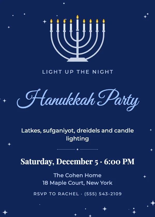 Glowing Menorah Hanukkah Party Invitation