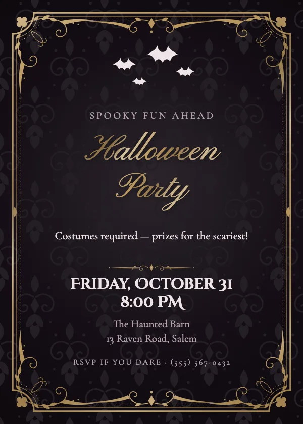 Baroque Noir Halloween Party Invitation