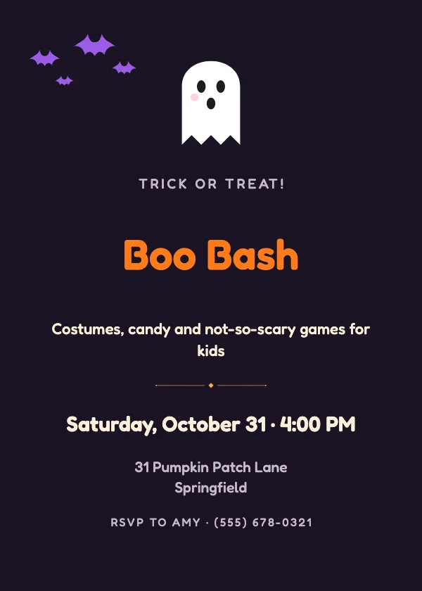 Friendly Ghost Kids Halloween Party Invitation