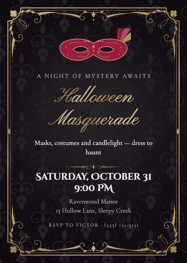Masquerade Halloween Party Invitation