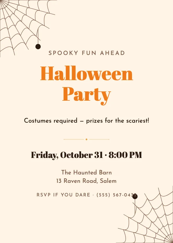 Spider Web Halloween Party Invitation