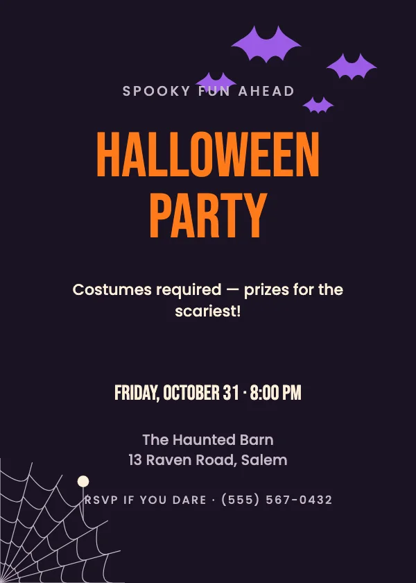 Spooky Bats Halloween Party Invitation