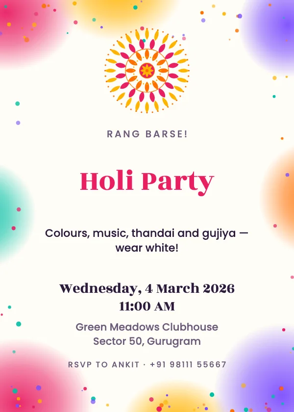 Festive Mandala Holi Party Invitation