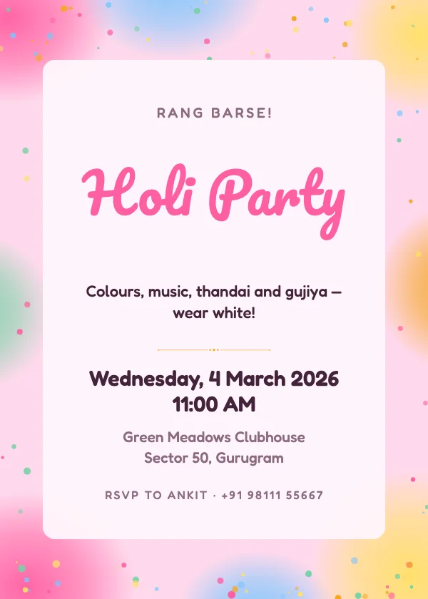 Gulal Pastel Holi Party Invitation