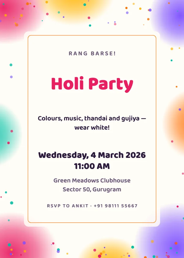 Vellum Colours Holi Party Invitation