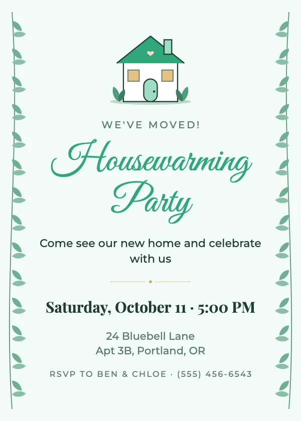 Green Leaves Housewarming Invitation