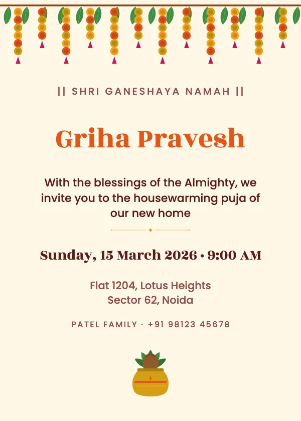 Griha Pravesh Kalash Housewarming Invitation