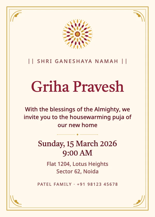 Griha Pravesh Mandala Housewarming Invitation