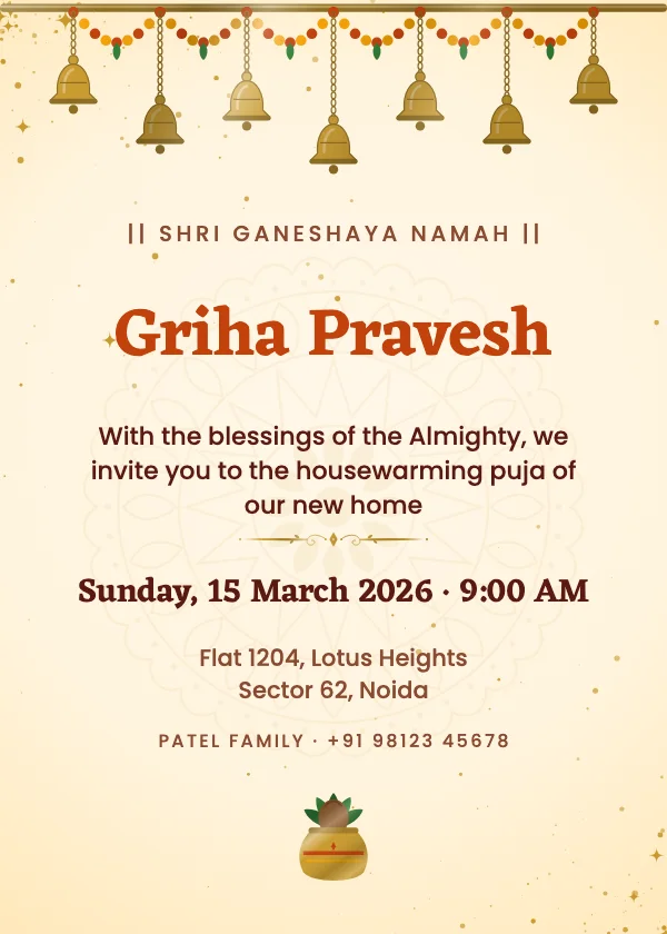 Temple Bells Housewarming Invitation
