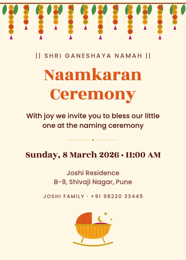 Cradle & Toran Naming Ceremony Invitation