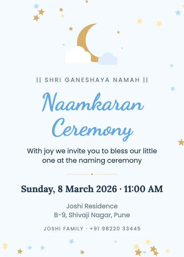Moon & Stars Naming Ceremony Invitation