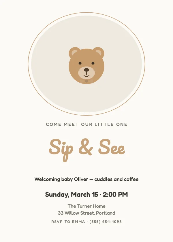 Oval Teddy Naming Ceremony Invitation