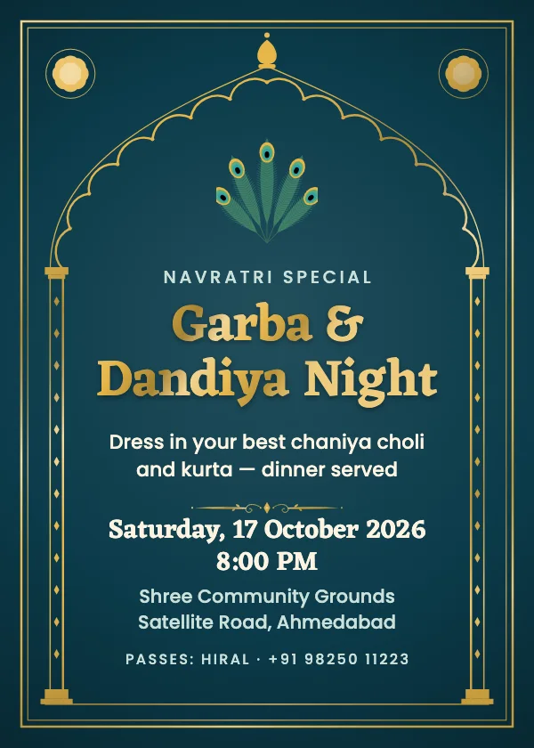 Royal Peacock Navratri Invitation
