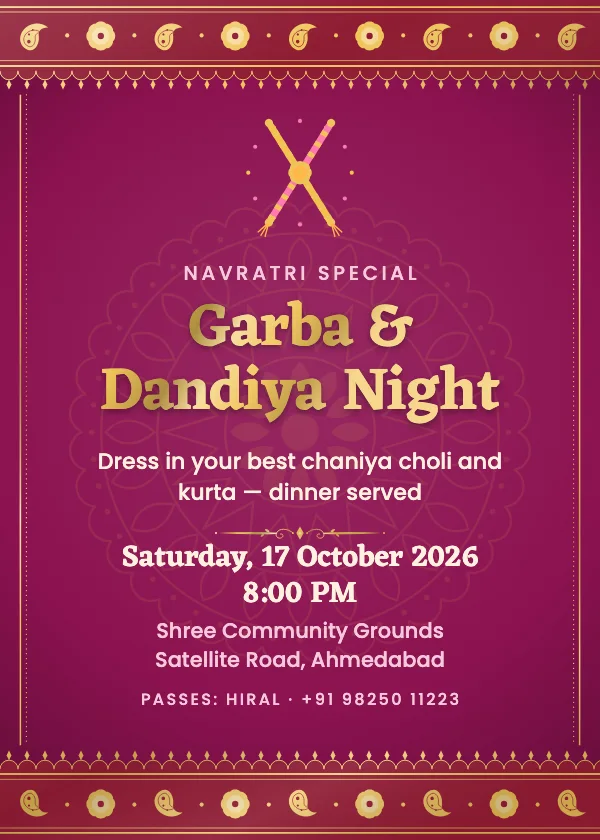 Zari Brocade Navratri Invitation