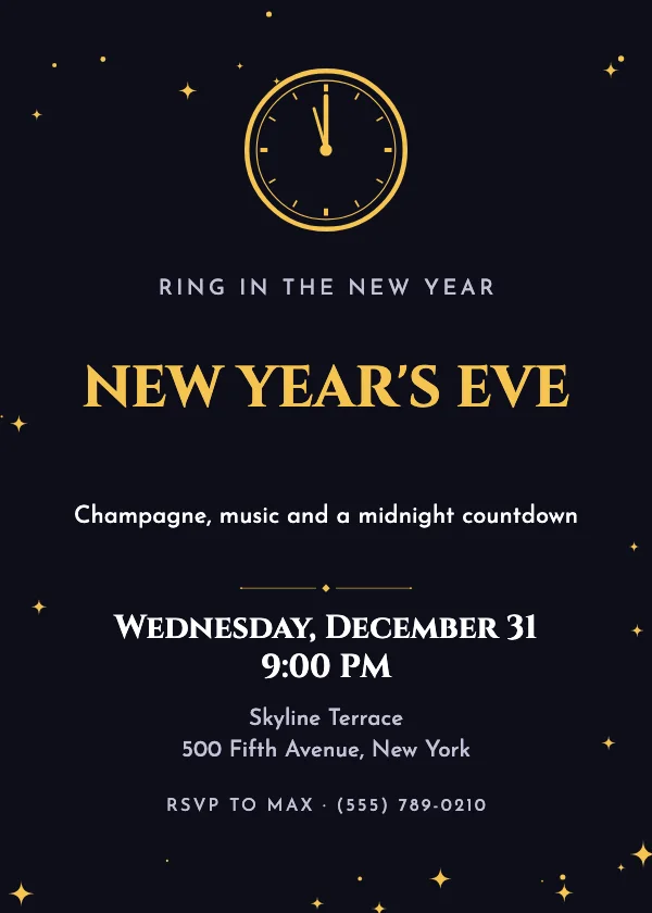 Countdown Clock New Year’s Eve Invitation