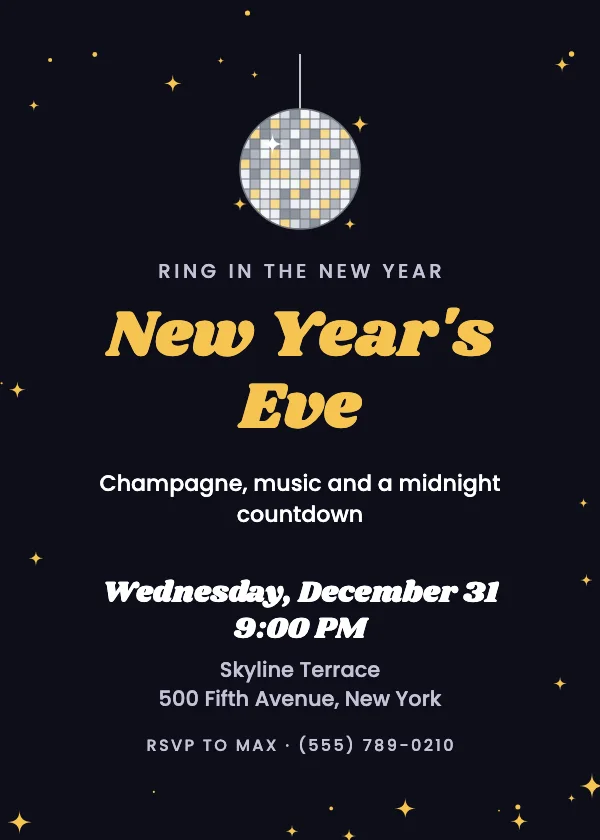 Disco Ball New Year’s Eve Invitation