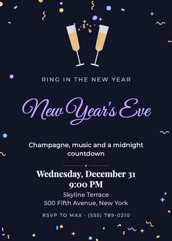 Midnight Cheers New Year’s Eve Invitation
