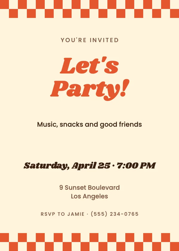 Retro Checker Party Invitation