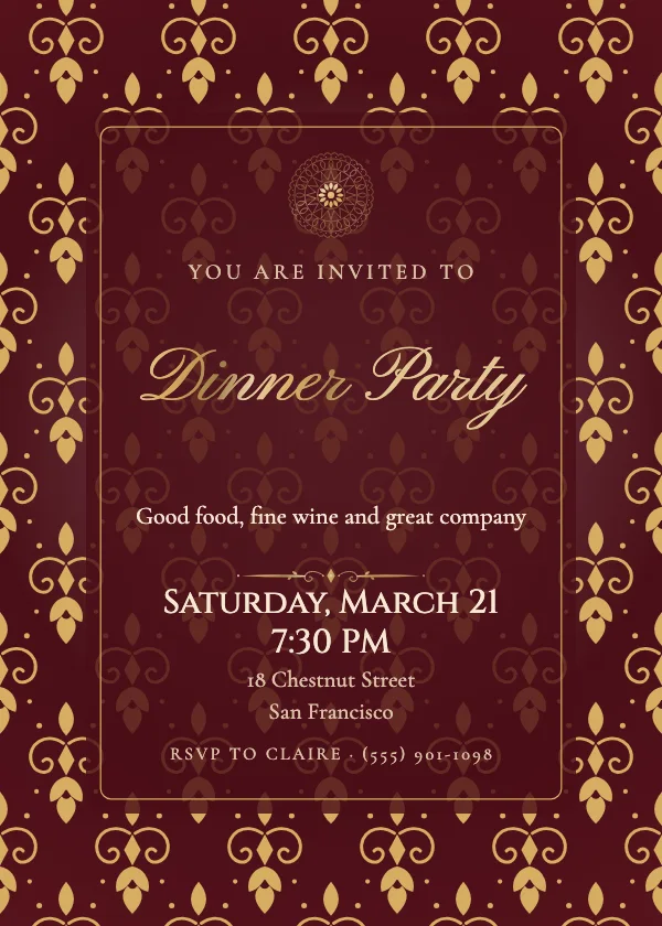 Damask Dinner Party Invitation