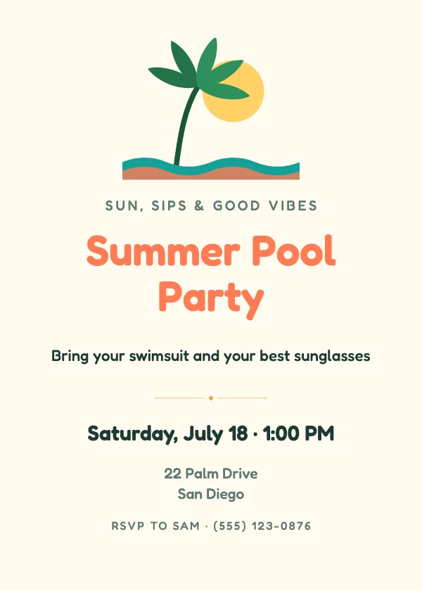 Summer Pool Party Invitation