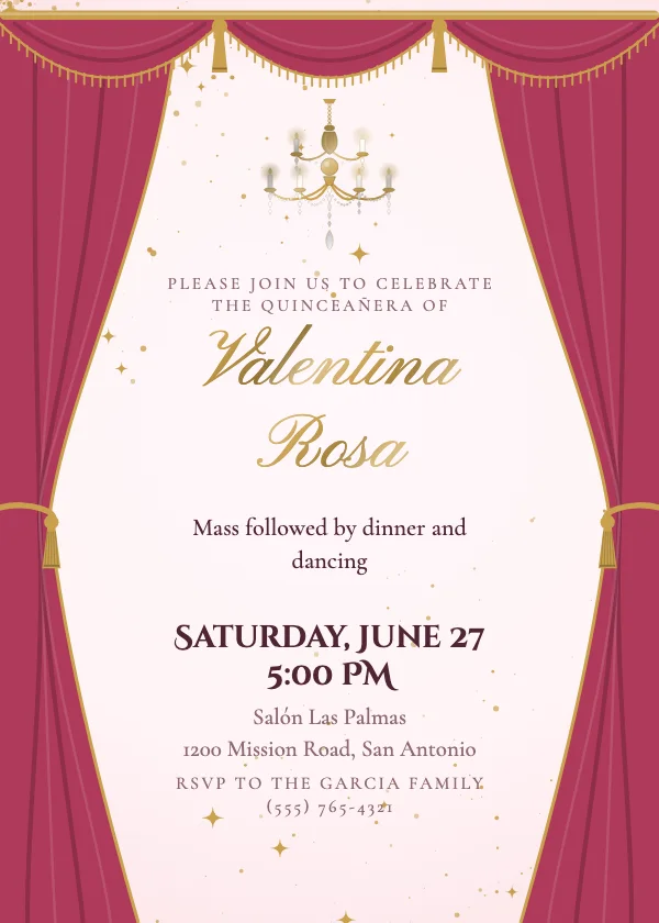 Chandelier Ballroom Quinceañera Invitation