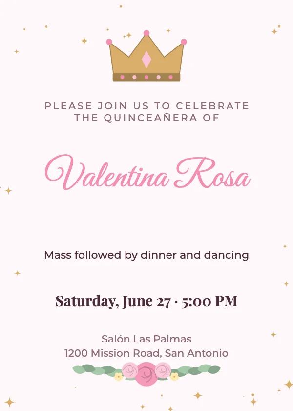 Crown & Roses Quinceañera Invitation