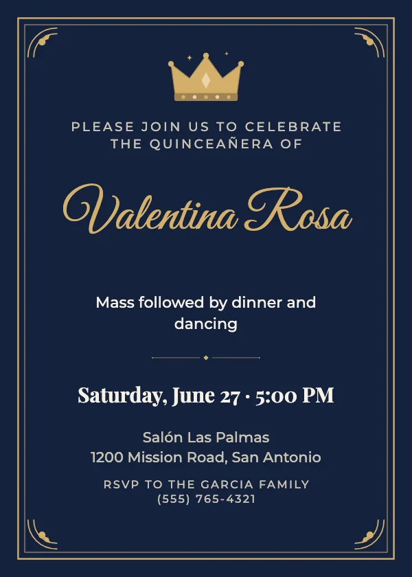Royal Gold Frame Quinceañera Invitation
