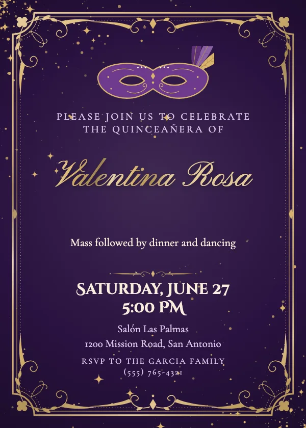 Masquerade Quinceañera Invitation