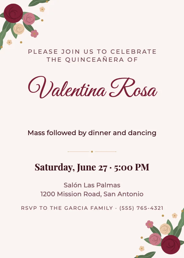 Rose Garden Quinceañera Invitation