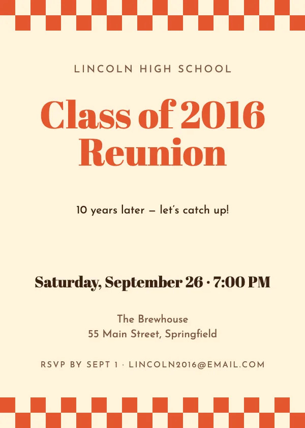 Retro Checker Reunion Invitation