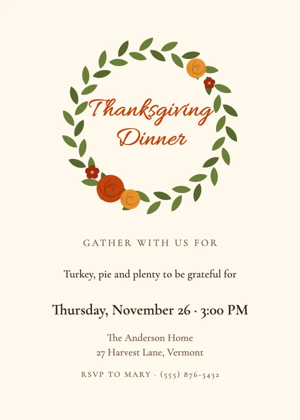 Autumn Wreath Thanksgiving Invitation