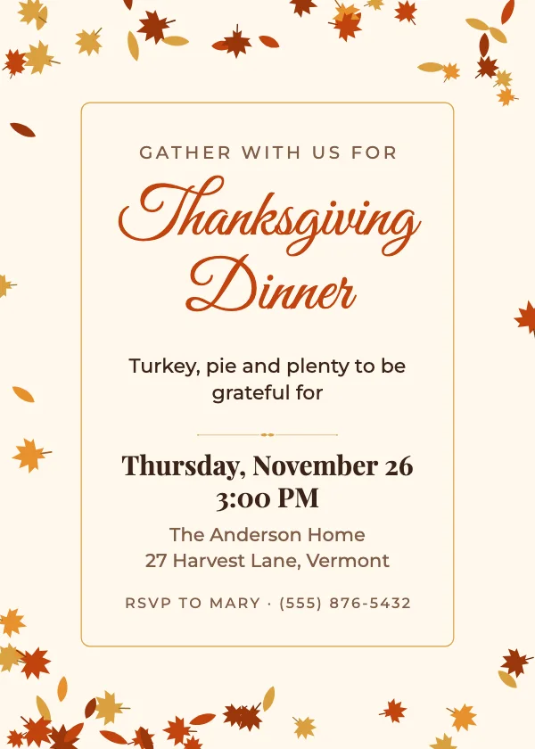 Falling Leaves Thanksgiving Invitation