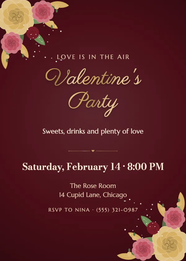 Velvet Roses Valentine’s Party Invitation
