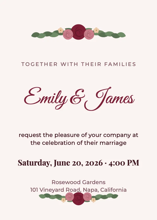 Burgundy Blooms Wedding Invitation