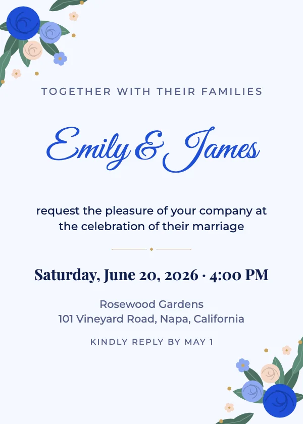 Cobalt Florals Wedding Invitation