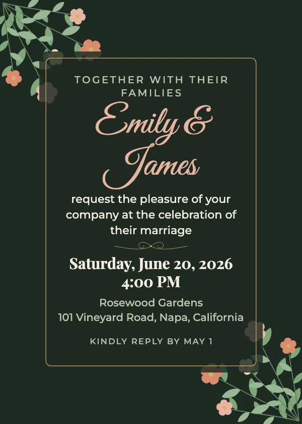 Dark Botanical Wedding Invitation