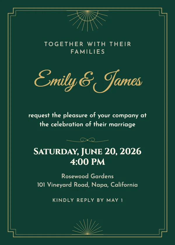 Emerald Art Deco Wedding Invitation