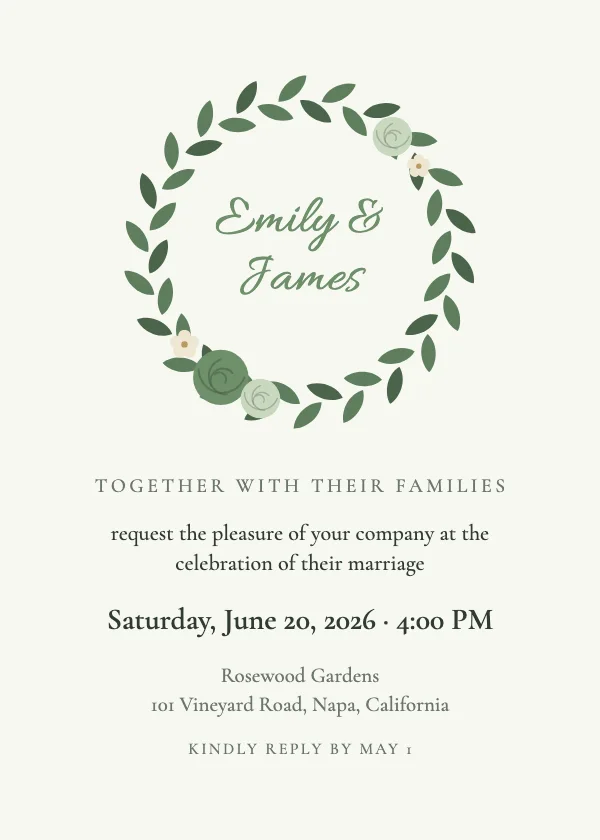 Greenery Wreath Wedding Invitation