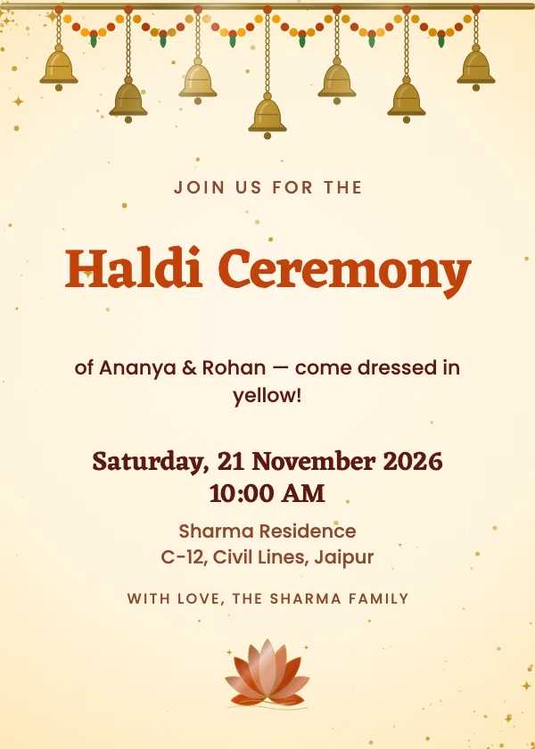 Haldi Bells Wedding Invitation