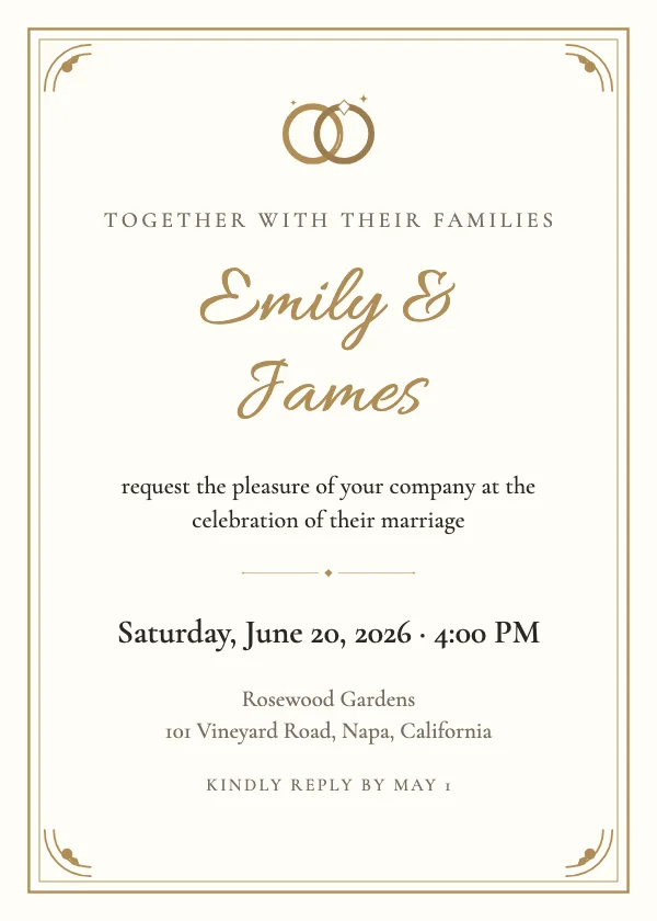 Ivory & Gold Frame Wedding Invitation