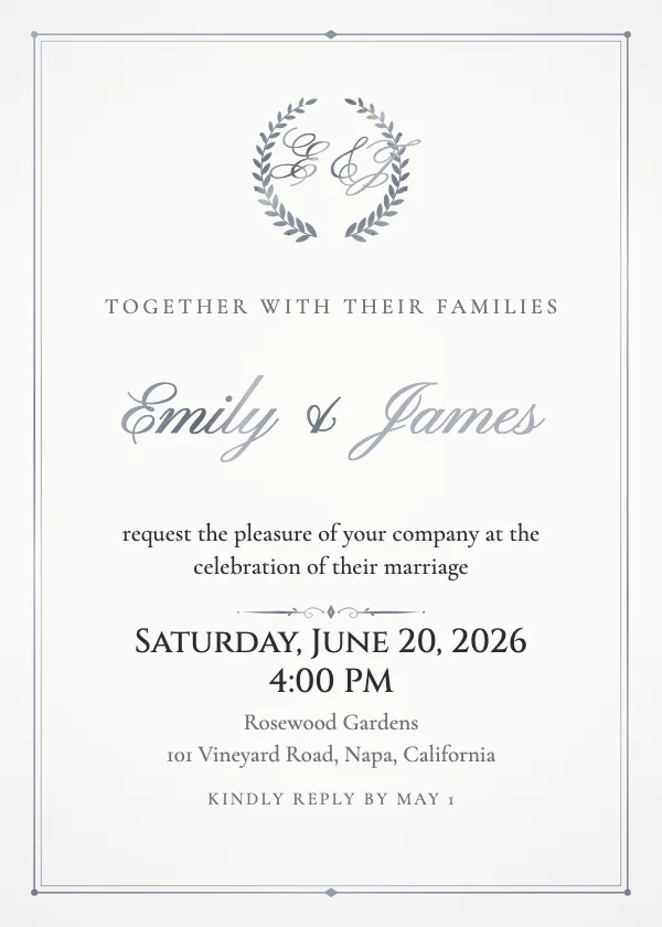 Laurel Monogram Wedding Invitation