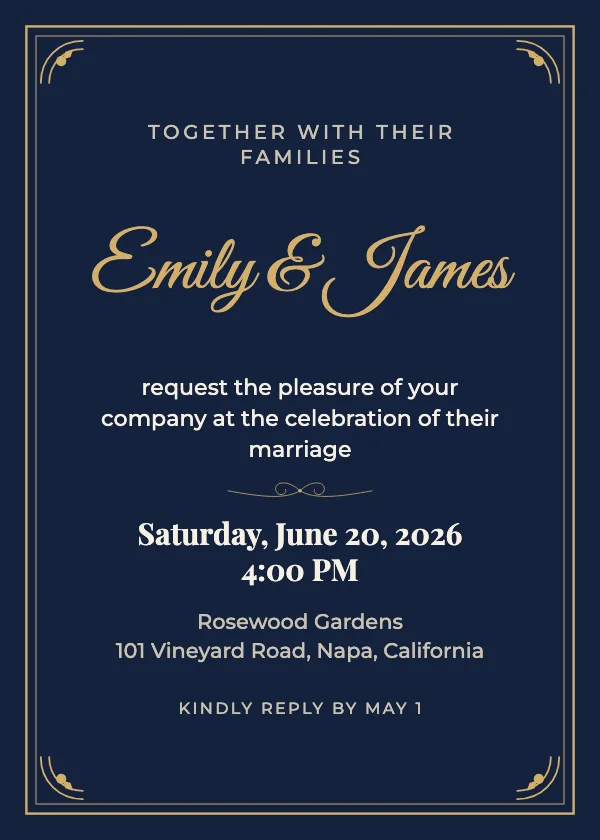 Navy & Gold Wedding Invitation